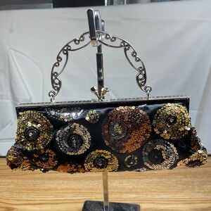 ALDO Women Clutch Bag Sequin Beaded Black Gold Silver Small Glam Evening Purse